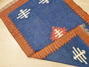 Handmade Kilim Area Rug Geometric Pattern Blue <b>Brown</b> Rectangle Flatweave <b>Wool</b> Acrylic Jute Backing Living Room Prayer Rug - Product Image 6
