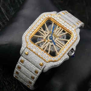 Moissanite 63.40 CT Round Cut Diamond Luxury Business Fashion <b>Watch</b> for <b>Men</b> Women Steel Case Digital Ronda Movement - Product Image 1
