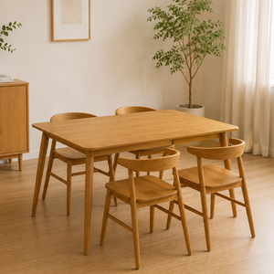 Ensemble de salle à manger ARTERRA en teck de style Japandi de luxe, table rectangulaire moderne, chaises à dossier incurvé pour appartement - Product Image 5