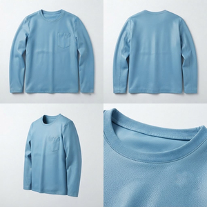 เสื้อยืดแขนยาวผู้ชาย หนัง PU พรีเมียม คอกลม สีฟ้าอ่อน สไตล์ลำลอง ทรงเข้ารูป มีกระเป๋าหนังที่อก เนื้อผ้านุ่ม - Product Image 4