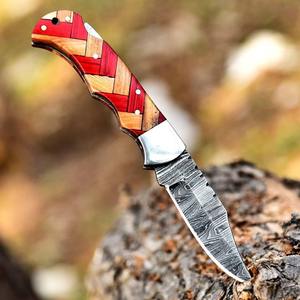 Navaja Plegable de Acero de Damasco de Alta Calidad con Logotipo Personalizado, con Funda de Cuero de Lujo, para Camping y Caza, Envío Directo - Product Image 3