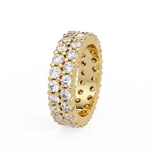Bagues d'éternité doubles rangées en diamants de laboratoire ronds, en or jaune 14 carats, alliances de mariage, bagues d'anniversaire, bijoux personnalisés, vente en gros - Product Image 3