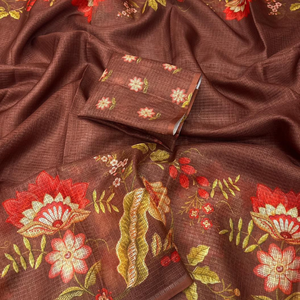 Sari à imprimé floral tendance avec chemisier assorti – Vêtement ethnique élégant pour femmes - Product Image 2