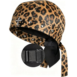 Pañuelo de cuero para mujer estilo motero, ajustable, con diseño de calavera a cuadros oscuros, para la cabeza - Product Image 1