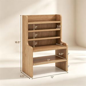 Organizzatore da Scrivania in Legno a 6 Livelli a Forma Rettangolare con Ripiani Regolabili e Protezioni Anti-Caduta per Materiali Creativi - Product Image 3