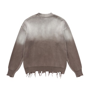 Suéter de punto oversize para hombre, cuello redondo, negro liso, dobladillo con flecos, antipilling, jersey de invierno, corte regular - Product Image 2
