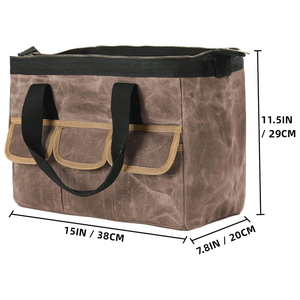 Bolsa de Herramientas de Lona Encerada de Alta Calidad, Resistente, OEM/ODM, 15 Pulgadas, Gris, Boca Ancha, Organizador, Cierre de Latón, 15 Bolsillos, Resistente al Agua - Product Image 2