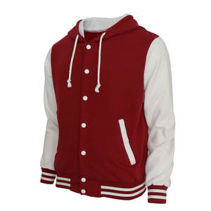 Chaqueta Varsity Premium para Hombre |   Chaqueta Bomber Letterman con Forro Polar de Lona, Impermeable, Color Granate, Borgoña, Blanco Hielo, Mangas en Contraste - Product Image 2