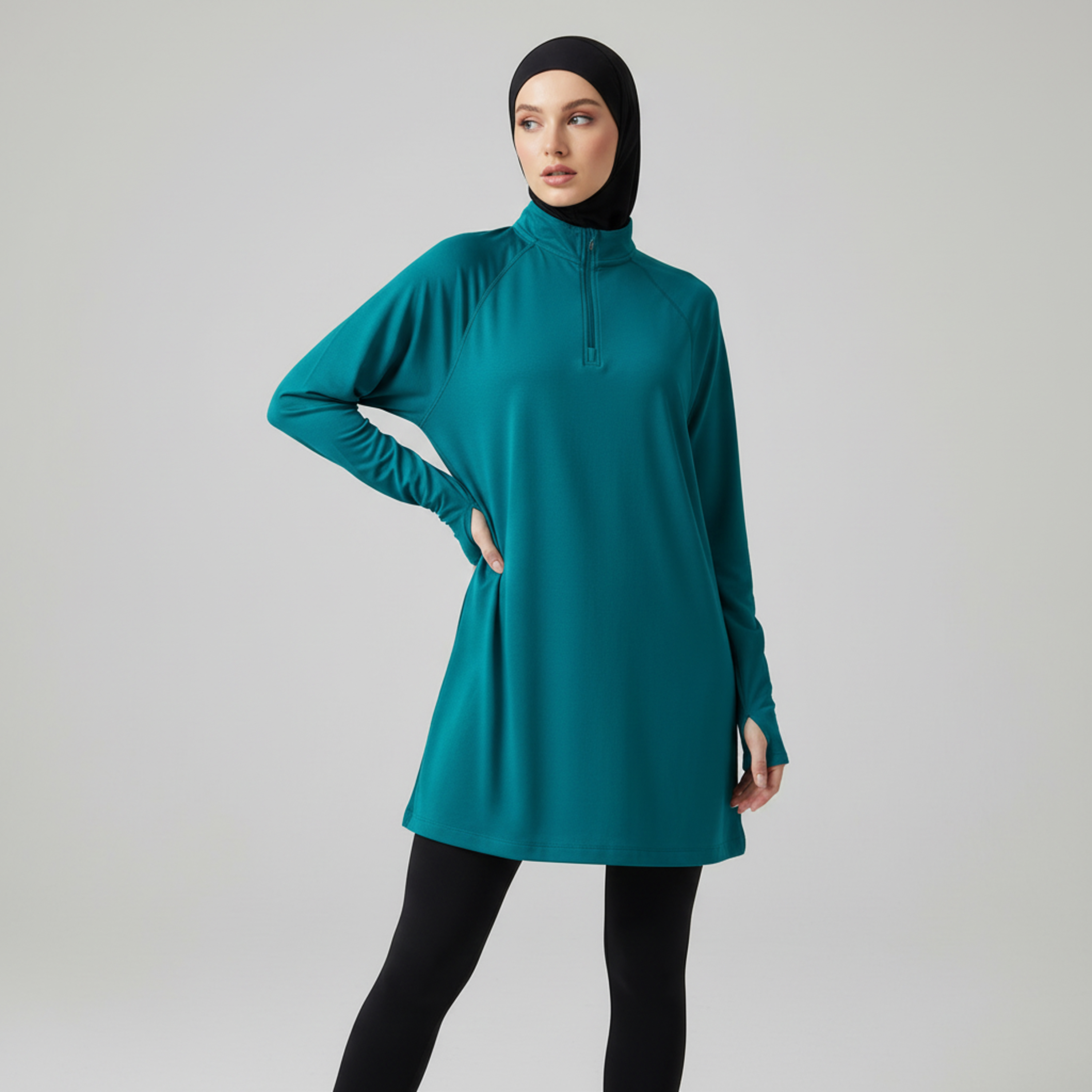 Stylish Modest Long Sleeve Muslim Top Thumb Holes for Women Eco-Friendly UPF50+ Lightweight Breathable Active Sports Wear