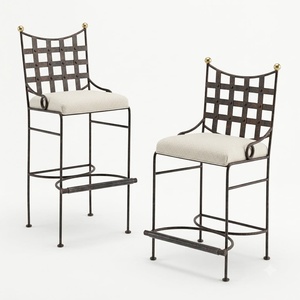 Sillas de Bar Comerciales Clásicas de Hierro Forjado con Cojines Color Crema, Reposabrazos Fijos, Muebles de Jardín Transicionales para Balcón - Product Image 1