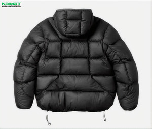 Wash Denim Fabric Puffer <b>Jacket</b> Men Classic Jean Texture Thick Padded Bubble Coat Streetwear Outwear - Product Image 2