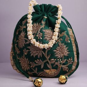 GUIDE EMBROIDERED BEADED DRAWSTRING Potli Bag Evening Party Handbag Bridal <b>Wedding</b> Purse Jewelry Cosmetics Packaging - Product Image 1