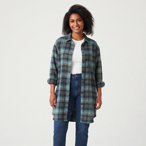Chemise de nuit longue en flanelle à carreaux pour femme, décontractée, à manches longues, col rabattu, coupe ample, pour l'hiver, style streetwear, chemise de pyjama - Product Image 6