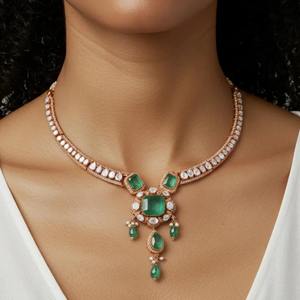 Ensemble collier et boucles d'oreilles de style nuptial contemporain, fabriqué en argent sterling 925 Gajaah pour femmes, occasions de mariage - Product Image 2