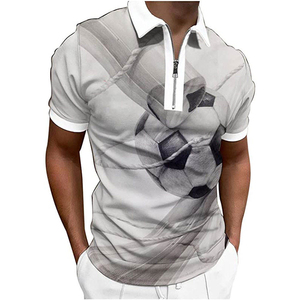 Polo en maille à manches courtes blanc pour homme, design personnalisé, imprimé ballon de football, fermeture éclair, style décontracté, respirant, coupe classique - Product Image 3