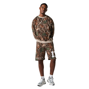 Ensemble sweat-shirt et short en molleton à taille élastique pour homme, 2 pièces, 100% coton, respirant, léger, motif uni, vêtements décontractés de printemps - Product Image 1