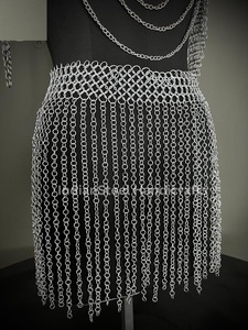 Ensemble haut et jupe en maille d'acier inoxydable plaqué argent, armure médiévale de mode, technique de soudure 3D complète - Product Image 5