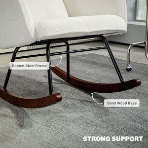 Sedia a dondolo in bianco crema con schienale alto e poggiatesta sedia da allattamento per soggiorno camera da letto con cuscino in legno - Product Image 6