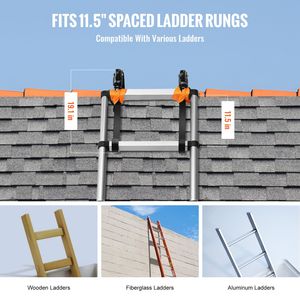 Set di 2 Ganci per Tetto in Acciaio Resistente con Ruota Fissa e Barra Girevole, Estensione per Grondaia, Stabilizzatore per Scala - Product Image 4