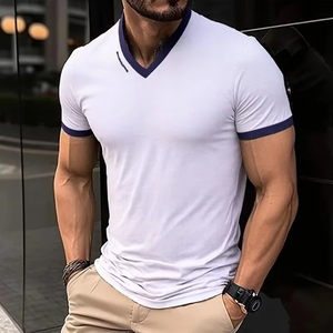 T-shirt tricoté pour homme, nouvelle qualité, décontracté et tendance, couleur unie, col rond, manches courtes avec imprimé lettres, été, polyvalent - Product Image 6