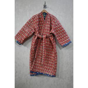 Lavinas - Chaqueta Kimono Acolchada de Algodón con Estampado Artesanal Indio para Mujer, Bata de Baño Suave y Transpirable para Invierno, Estilo Boho con Cuello en V y Estampado Floral - Product Image 3