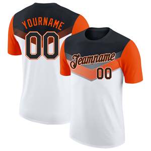 Maillot de baseball personnalisé, impression sublimée, col rond, manches courtes, unisexe, adulte, blanc, orange, noir, polyester respirant - Product Image 1