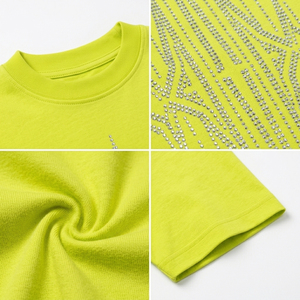 T-shirt à manches courtes pour homme, jaune fluo, col rond, motif géométrique en strass, coupe classique, jersey respirant en coton, vêtements décontractés - Product Image 6