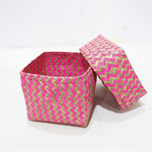 Top Rated Durable Square Woven Palm Leaf Box Lightweight <b>Small</b> Sundries Organizer Decorative Jewelry Case - Product Image 6