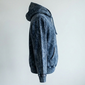 Sweat à capuche pour homme avec logo personnalisé, sans cordon, en coton lourd, effet délavé vintage - Product Image 3