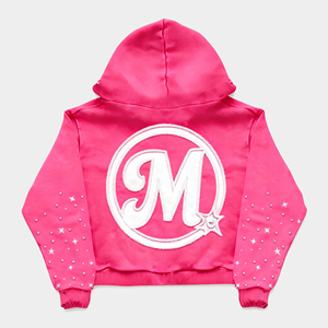 Sudadera con capucha personalizada con bordado de chenilla para hombre, con cremallera y pedrería, de forro polar grueso, con estampado de estrellas, estilo urbano Y2K, color rosa. - Product Image 2