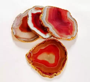 Red <b>Agate</b> <b>Coaster</b> Gold Electroplated Gemstone Drink Mat Natural Stone Plate for Gift and Home Decor - Product Image 2