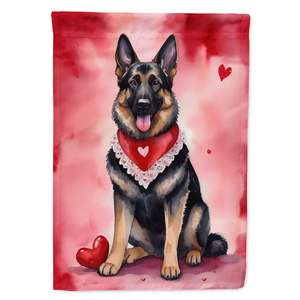 Drapeau de jardin de la Saint-Valentin du berger allemand Oeuvre d'art multicolore pour boîte aux lettres Patio & Yard Bannière décorative pour parterres de fleurs Taille jardin - Product Image 1