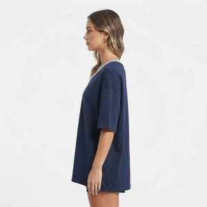 Camiseta Oversize de Mujer con Bloques de Color, Cuello en V, Hombros Caídos, Manga Media, Ajuste Holgado, 100% Algodón Jersey - Product Image 4