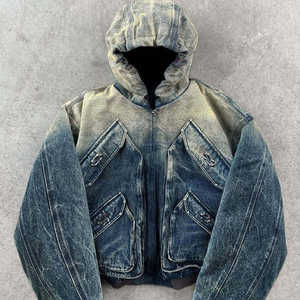 Chaqueta de hombre Nesta Sports Manufacturer, estilo vintage, oversize, tie-dye, gris oscuro, de alta calidad, con lavado ácido, gruesa, con cierre de cremallera. - Product Image 2