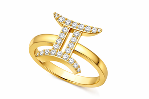 Anillo Apilable Hecho a Mano de Plata de Ley 925 con Circonita Cúbica, Astrología del Zodiaco Géminis - Product Image 3