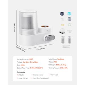Filtre à eau en fibre de carbone à fixer sur robinet, purificateur vertical 3-en-1 pour évier de cuisine, élimine le chlore et le plomb - Product Image 4