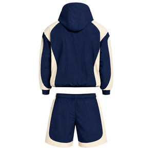 <b>Mens</b> Navy Blue Neutral Nylon Quarter Zip <b>Hoodie</b> Shorts Set Contrast Panel Lightweight Training <b>Running</b> Sports Outfit - Product Image 2