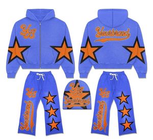 Ensemble de survêtement unisexe délavé style vintage avec sweat à capuche épais et pantalon évasé imprimé sur toute la surface – Vente en gros - Product Image 5