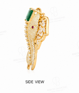Premium <b>elephant</b> brooch pendant in 18K yellow gold with lab grown diamonds emerald centerpiece symbolic wisdom strength prosperi - Product Image 4