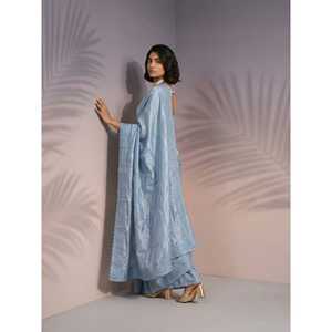 Sari de satén de frambuesa puro con trabajo Leheriya y borde de lentejuelas, sari de seda festivo ligero con blusa bordada - Product Image 3