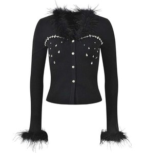 Cardigan respirant pour homme à col en V, avec détails perlés, en maille boutonnée, motif losanges, luxe discret et esthétique raffinée - Product Image 1