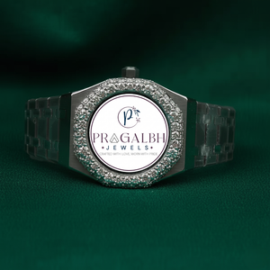 นาฬิกาเพชรหรู Pragalbh Jewels นาฬิกาโมอิสซาไนต์ ควอตซ์ สำหรับผู้ชายและผู้หญิง สไตล์ฮิปฮอป ประดับเพชรเต็มเรือน ตัวเรือนสแตนเลสสตีล พร้อมสลักโลโก้ตามสั่ง - Product Image 1