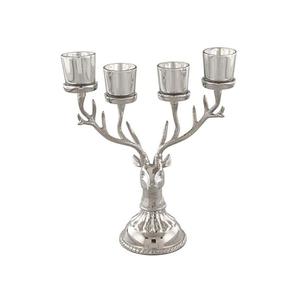 Porte-bougie en argent en forme de tête de cerf avec bois de cerf pour la décoration de Noël, accessoires de table, designs personnalisables, figurine moulée à la main - Product Image 5