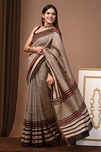 Sari de Seda Chanderi Premium con Borde de Zari, Prenda Étnica Tradicional India, Sari de Seda Chanderi Tejido a Mano, Ligero y de Diseño - Product Image 2