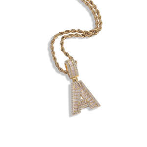 Colgante de Letras en Oro Blanco/Dorado, Joyería Iced Out, Novedades, Collar con Colgante de Letra Inicial A-Z de Latón con Circonitas Baguette Estilo Hip Hop - Product Image 5