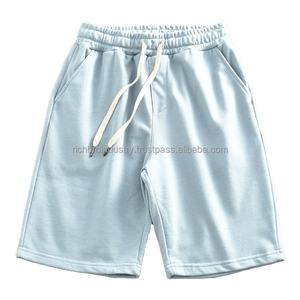 Pantalones cortos retro americanos de verano para hombre, pantalones deportivos informales de moda de Color sólido de punto con cordón elástico suelto, estilo de 5 puntos - Product Image 3