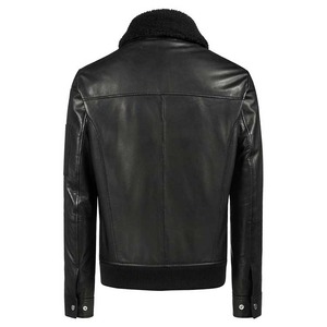 เสื้อแจ็คเก็ตหนังแท้คอขนเฟอร์ทรงบอมเบอร์ - Product Image 2