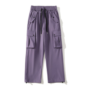 Pantalon en velours côtelé noir pour homme, coupe large, taille élastique avec cordon de serrage, poches latérales, style décontracté automne, tissu mi-lourd - Product Image 3