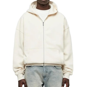 Sweat à capuche personnalisé pour homme, haute qualité, 100% coton, coupe oversize, lourd, style streetwear, tricoté, uni, vintage, fermeture éclair frontale vierge - Product Image 1