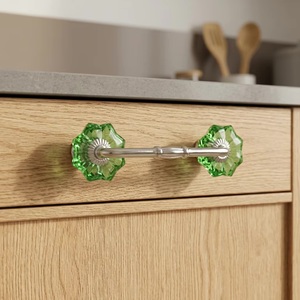 Crystal Green Bar Handle for Kitchen Cabinet and <b>Wardrobe</b> Modern Style Silver <b>Hardware</b> Fitting Eco-Friendly - Product Image 5